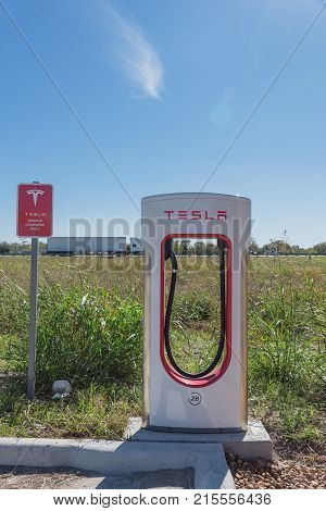 Tesla Supercharger In Flatonia, Texas, Usa