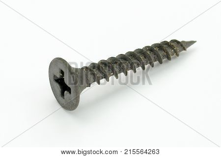 self tapping metal screw with hex head on a white background
