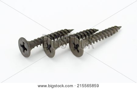 self tapping metal screw with hex head on a white background