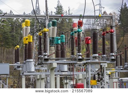 Electric power substation: electricity substation power Line and power station. Equipment and cable.