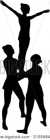 acrobatic stunt. Gymnasts acrobats vector black silhouette. Gymnasts acrobats vector