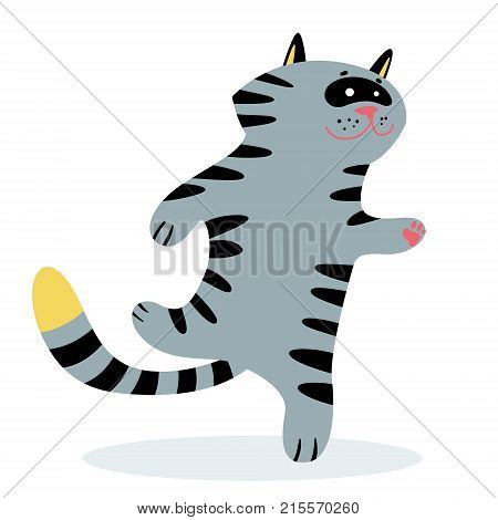 Cute funny running cat. Cartoon feline character. Vector illustration