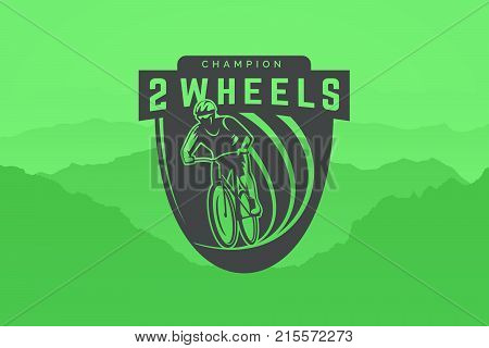 Bicycle logo. Off-road cycling. Bicyclist with helmet.