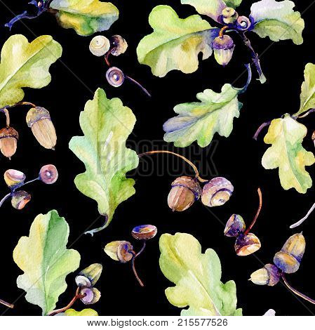 Forest acorn pattern pattern in a hand drawn watercolor style. Aquarelle acorn for background, texture, wrapper pattern, frame or border.