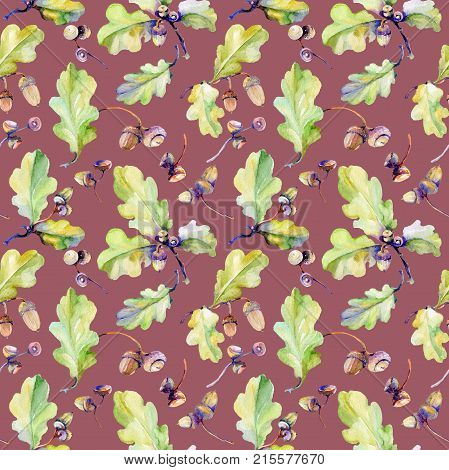 Forest acorn pattern pattern in a hand drawn watercolor style. Aquarelle acorn for background, texture, wrapper pattern, frame or border.