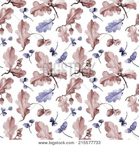 Forest acorn pattern pattern in a hand drawn watercolor style. Aquarelle acorn for background, texture, wrapper pattern, frame or border.