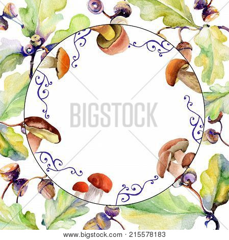 Forest acorn frame in a hand drawn watercolor style. Aquarelle acorn for background, texture, wrapper pattern, frame or border.