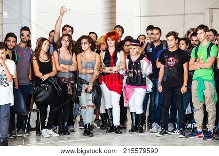 Rome, Italy. October 3, 2015: Crowd Of Young People In Line During Romics 2015 In Rome, Italy.
Festi