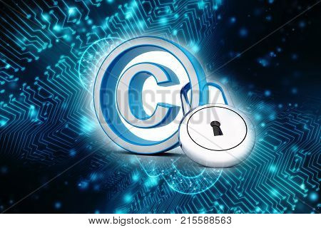 3d illustration copyright symbol concept, Copyright symbol with lock