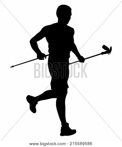 athlete runner with trekking sticks running from mountain vector illustration