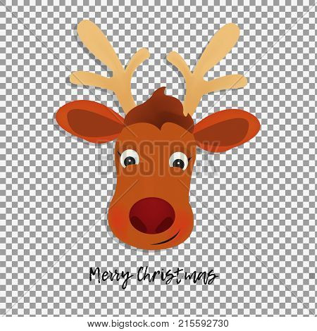 Christmas Deer cartoon head on transparent background. Cute Christmas Deer Santa helper cartoon character. -stock vector