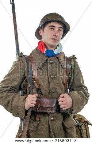 young french soldier 1940 isolated on the white background