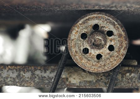 Belt And Pulley On The Motor Round Commuting Bench