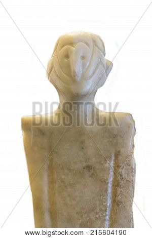 Badajoz Spain - January 29 2011: Anthropomorphous idol of Rena Badajoz. Representation of deity belong to Chalcolithic period at Archeological Museum of Badajoz