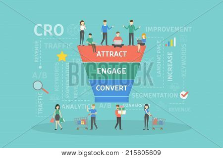 CRO concept illustration. Conversion rate optimization business infographics.