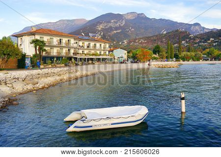 TORBOLE SUL GARDA, OCTOBER 20, 2017 - Famous resort Torbole sul Garda in Trentino, Italy, Europe
