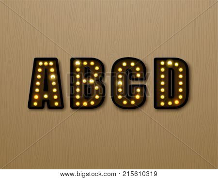 bulb light font on wood pattern vector illustration