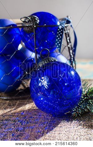 Old Vintage Cobalt Blue Christmas Tree Balls From Glass