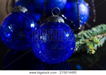 Old Vintage Cobalt Blue Christmas Tree Balls From Glass