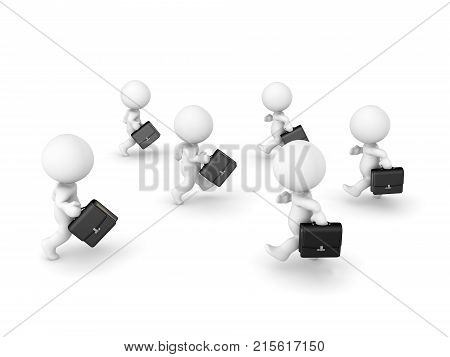Many 3D Businessmen Carrying Briefcases And Walking