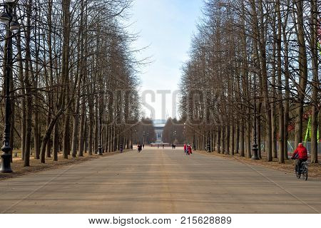 Primorskiy Victory Park at early spring day in St. Petersburg Russia.
