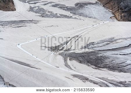 People Hiking On Dachstein Glacier Near Hunerkogel Station, Austrian Alps