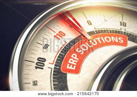 Shiny Metal Compass with Red Punchline Reach the ERP Solutions - Enterprise Resource Planning. Illustration with Depth of Field Effect. 3D Illustration.