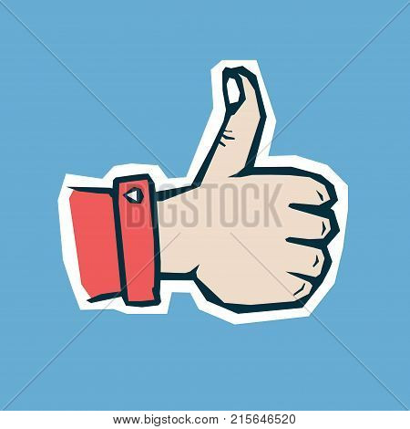 Hand Laik icon. Vector sticker of a funny cartoon style