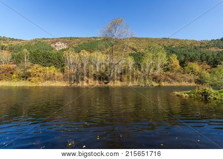 Autumn Landscape of Iskar River near Pancharevo lake, Sofia city Region, Bulgaria