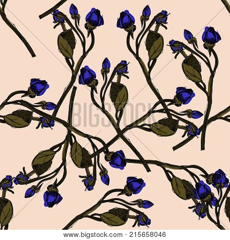 Hand drawn rose vector  illustration. Small roses deamless pattern