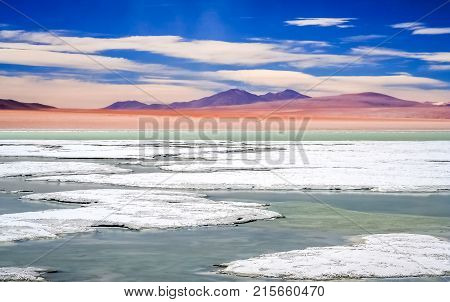 Salty hot springs on the high plateau in the southern Altiplano in Bolivia
