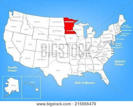 Vector Map of the United Sates Highlighting the State of Minnesota