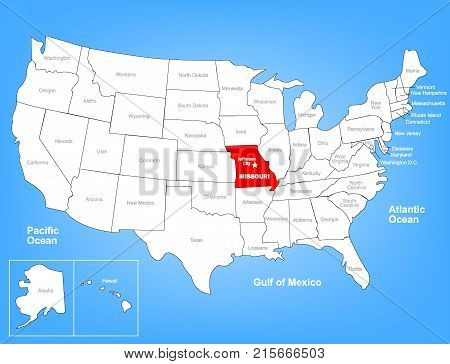 Vector Map of the United Sates Highlighting the State of Missouri