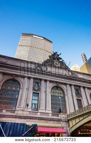 New York USA - April 24 2015: Fragment of Grand Central Terminal Building in Midtown Manhattan New York City NYC USA. It is GCT in short.