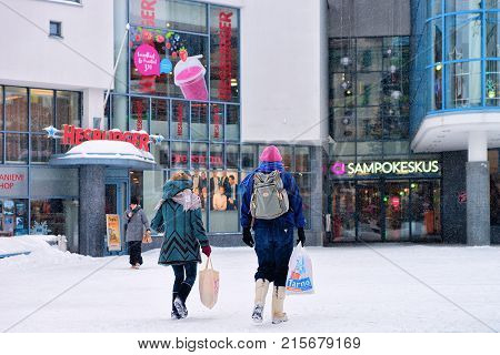 People Shopping Lordi Square In Winter Rovaniemi