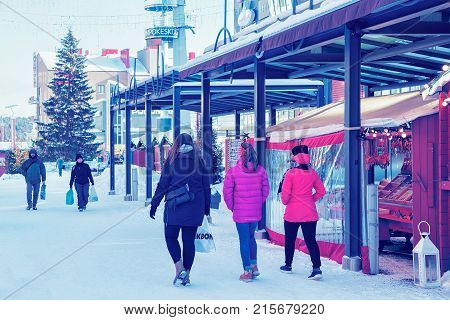 People Passing By Lordi Square At Winter Rovaniemi