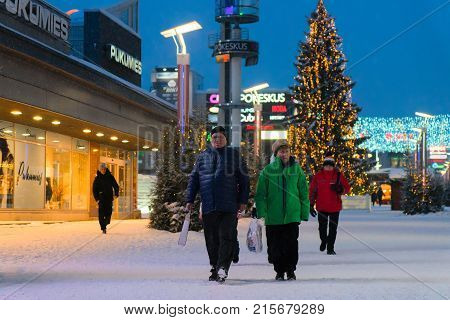 People At Lordi Square In Winter Rovaniemi At Night