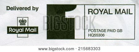 GOMEL, BELARUS, 23 NOVEMBER 2017, Stamp printed in UK shows image of the Postage Paid GB, circa 2017.