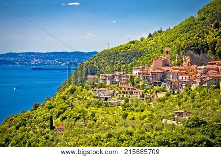 Idyllic Village Of Piovere On Garda Lake Cliffs