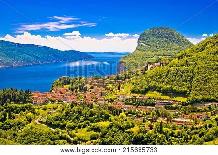 Garda Lake West Coast Cliffs And Pieve Village View