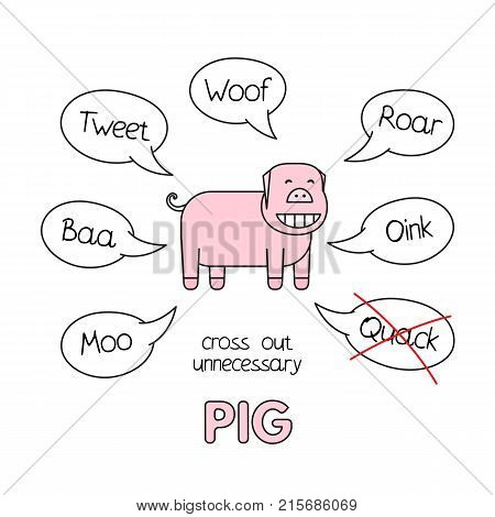 Funny pig kids learning game. Vector design for children