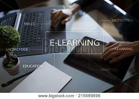 E-Learning on the virtual screen. Internet education concept