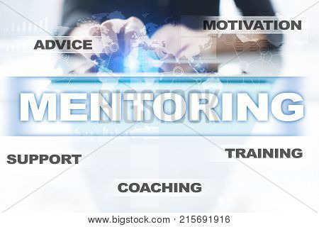 Mentoring on the virtual screen. Education concept. E-Learning. Success