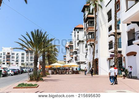 Street In A Summer Day In Agadir City. North Africa