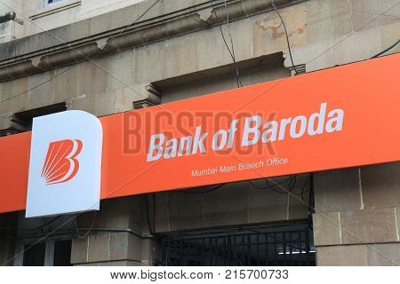 Mumbai India - October 11, 2017: Bank Of Baroda Sign. Bank Of Baroda Is An Indian State-owned Intern