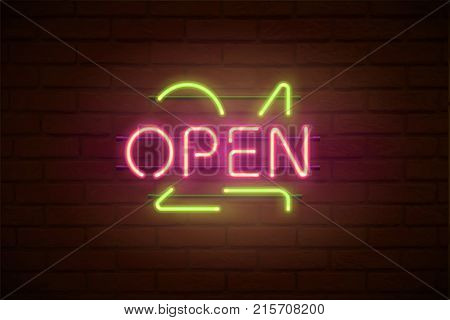 24 open neon sign. Vector realistic neon advertisign