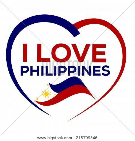 I love philippines with outline of heart and flag of philippines, icon design, isolated on white background.