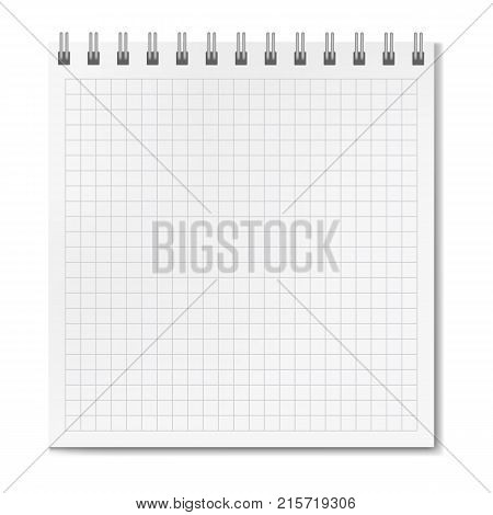 Vertical vector realistic square ruled notebook. School copybook with blank quad paper on metallic ring spiral binder personal organizer mockup or template for your text