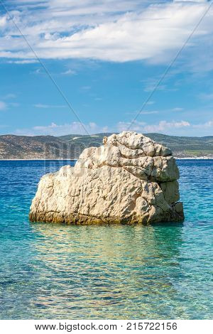 Rock In The Sea At The Beach In Baska Voda Resort On The Makarsk