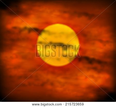 Sunset on the red sky, vector art illustration.